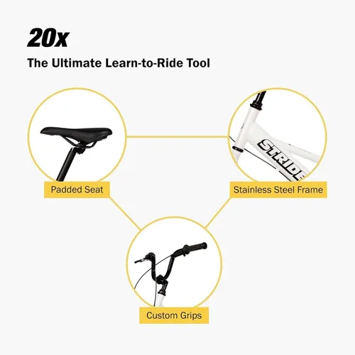 Miniatura 2 de Strider 20x, color blanco, bicicleta de equilibrio para aprender a montar para mayores de 8 años, incluye frenos de mano de tambor dobles y soporte
