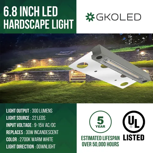 Miniatura 2 de GKOLED Luz Hardscape, luces de pared de pavimentadora, iluminación de paso de 6.8 pulgadas, chips LED integrados de 4 W 2700 K, carcasa de aluminio