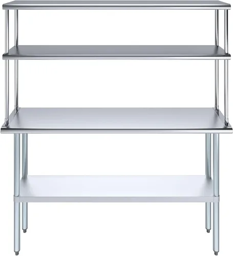 Miniatura 4 de Amgood Mesa de trabajo de acero inoxidable con estante ancho de doble nivel NSF Combo de mesa de preparación de cocina de metal y estantería