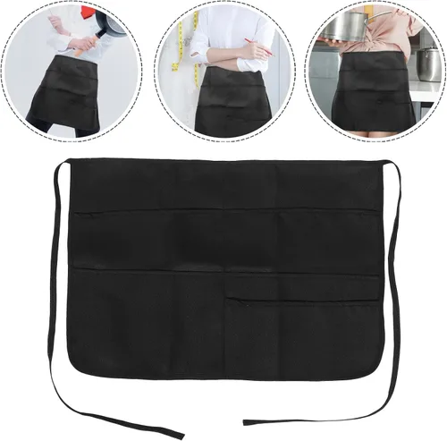 Miniatura 8 de TEHAUX Work Apron with Multiple Pockets Black Polyester Waist Apron for Waitress and Server Suitable for Restaurant and Outdoor Work