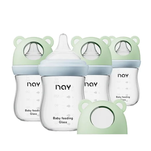 Miniatura 26 de yanyoyo Biberón de vidrio natural para bebés que amamantan, biberón anticólicos de 8 onzas con pezón de respuesta natural (M), transparente, cuello