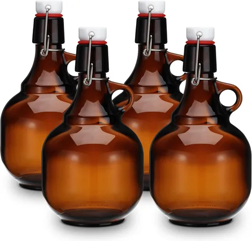 Dandat 4 unidades de Growlers para botellas de vidrio ámbar de cerveza, botellas de cerveza, tarro de vidrio con tapa, jarras de líquido, sidra de