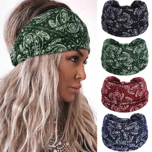 Miniatura 14 de Acenail Diademas anchas para mujer, turbante bohemio, diadema anudada, floral, elástica, antideslizante, para entrenamiento, yoga, bufandas
