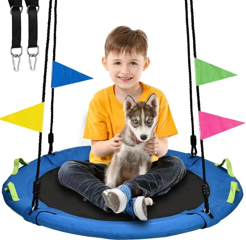 Miniatura 7 de HeyZoo Columpio de Árbol, Columpio de Platillo Volador de 102 cm para Niños, Capacidad de Peso de 406 kg, con Correas Ajustables para Colgar