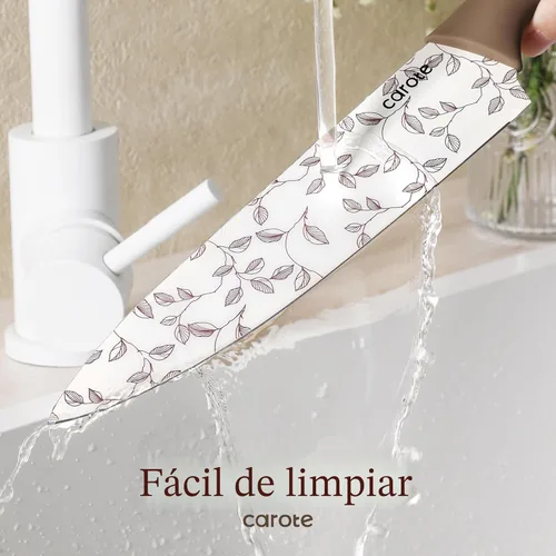Miniatura 4 de CAROTE Juego de cuchillos de cocina de 12 piezas, con 6 protectores de cuchillas, juego de cuchillos de acero inoxidable con revestimiento