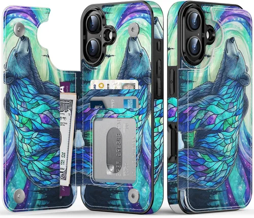 Miniatura 49 de FUNMIKO Funda tipo cartera para iPhone 13 con tarjetero, bloqueo RFID, protección de grado militar y obras de arte impresas con rayos UV, cierre
