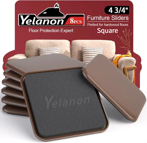 Miniatura 7 de Yelanon Deslizadores de Muebles, 8 piezas - Deslizadores de Muebles Cuadrados Beige de 4 3/4" para Alfombra, Deslizadores Movibles de Muebles