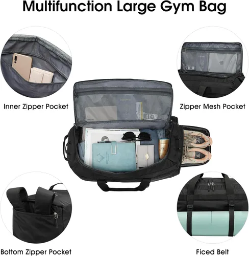 Miniatura 4 de G4Free Bolsa de gimnasio para mujeres y hombres, mochila de lona de 45 litros con compartimento para zapatos, resistente al agua, bolsa de viaje