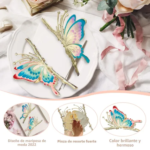 Miniatura 5 de Grandes pinzas de mandíbula de metal antideslizantes con mariposa brillante para mujeres - Agarre fuerte y bonito, accesorios para el cabello