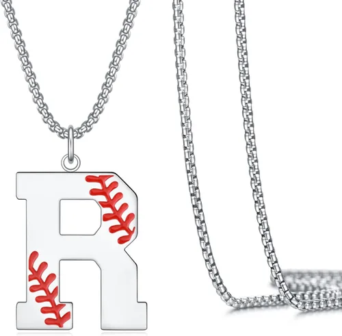 Miniatura 14 de VEEHOO Collar de béisbol para hombres y niños, letra inicial de la A a la Z, joyería de béisbol con colgante de joyería de béisbol para niños