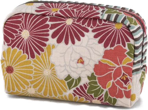Corazon - Bolsa de maquillaje pequeña (flor retro / caja) fabricada en Japón, diseño de kimono japonés, lindo diseño floral con cremallera para