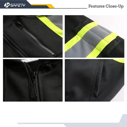 Miniatura 2 de JKSafety Sudadera de seguridad de alta visibilidad para hombres y mujeres, sudadera con capucha y cremallera de alta visibilidad con tiras