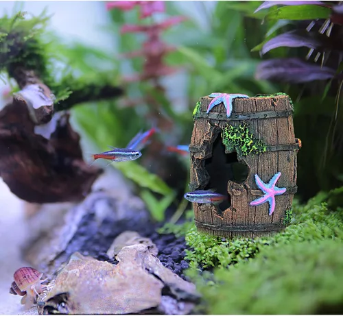 Miniatura 6 de WishLotus Decoraciones para peceras de acuario, temática de casa de escondite de acuario, plantas de plástico, cueva de peces, castillo de acuario