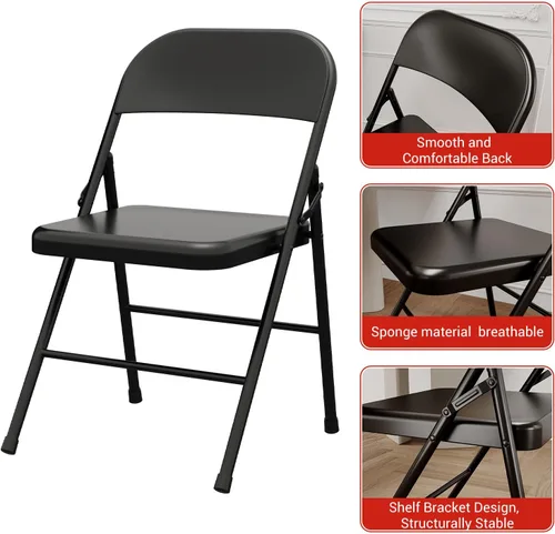 Miniatura 9 de Paquete de 4 sillas plegables con cojín, 350 libras, sillas plegables acolchadas para uso en interiores y exteriores, marco de metal resistente