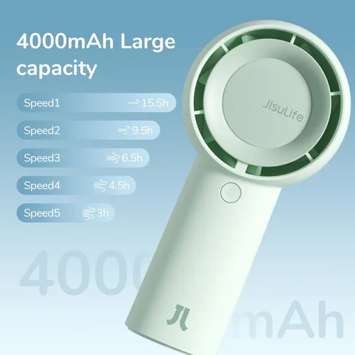 Miniatura 3 de JISULIFE Ventilador turbo portátil de mano [tiempo máximo de enfriamiento de 16 horas], 4000 mAh USB recargable personal con pilas Lash, ventilador