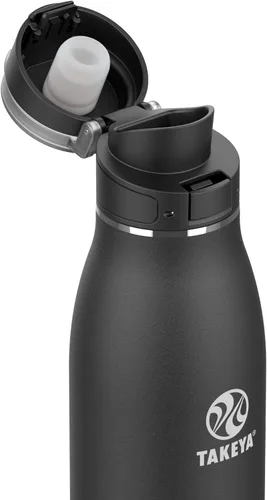 Miniatura 2 de Takeya Traveler - Taza de café de viaje de acero inoxidable con tapa abatible (25 onzas, ónix) – Taza aislada a prueba de fugas para café y té Ónice