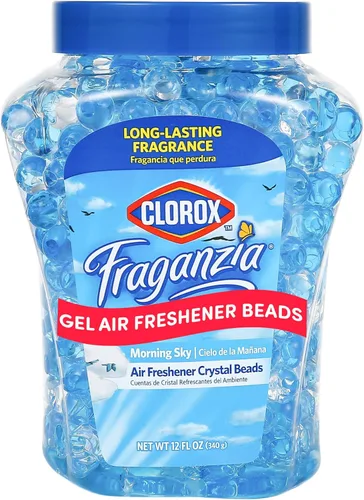 Clorox - Aromatizante de ambiente en perlas de gel cristal Fraganzia, con duradero aroma a Cielo Matutino, para hogar, baño o automóvil, envase de