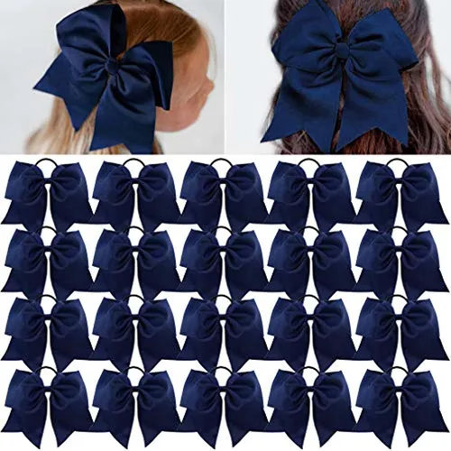 Miniatura 9 de Lazos grandes con purpurina para niñas, color azul rey y negro, lazos para el pelo de 7 pulgadas, lazos elásticos para el cabello, accesorios