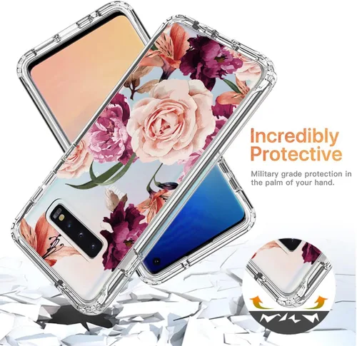 Miniatura 7 de Funda para Samsung Galaxy S10 Plus, diseño de flores moradas, a prueba de golpes, funda protectora de cuerpo completo con protector de pantalla