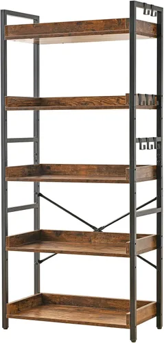 Miniatura 27 de HCHQHS - Estantería de 4 niveles, estantería industrial ajustable, estantería alta vertical, estanterías abiertas de madera y metal negro