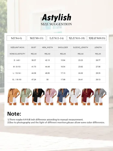 Miniatura 6 de Astylish Blusa casual de manga larga para mujer, cuello en V, elegante, con botones