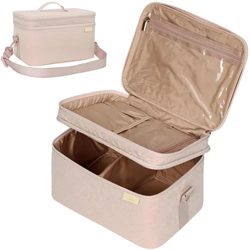 Miniatura 8 de NISHEL Bolsa de Maquillaje de Viaje Grande de Doble Capa para Mujeres, Estuche Cosmético, Organizador para Accesorios de Tamaño de Viaje, Botellas
