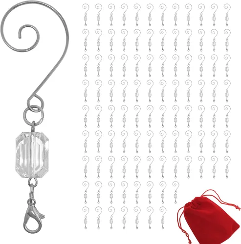 Miniatura 7 de BANBERRY DESIGNS Ganchos para adornos de Navidad, ganchos de alambre plateado acrílico transparente, paquete de 600, cada colgador mide 3 pulgadas.