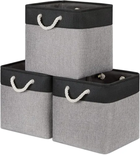 Miniatura 45 de Bidtakay Cestas de almacenamiento de tela con asas [paquete de 2] organizador de lona grande de 16 x 11.8 x 11.8 pulgadas, canastas altas plegables