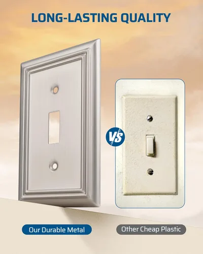 Miniatura 2 de DEWENWILS Paquete de 4 placas de pared de metal, cubierta de interruptor de palanca individual, resistente a la corrosión, níquel cepillado