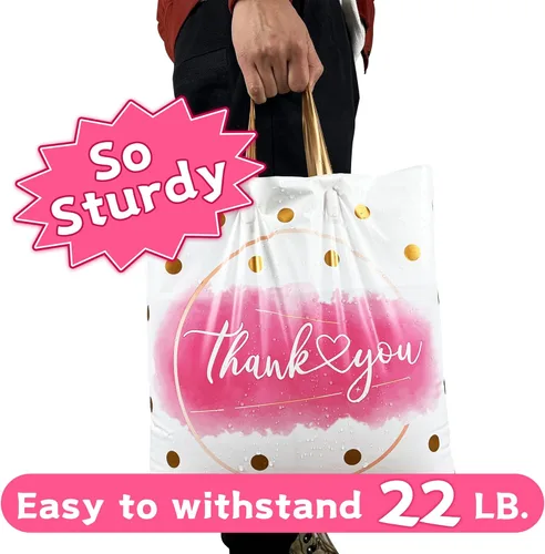 Miniatura 4 de Bolsas de Agradecimiento - Paquete de 50 bolsas de compras de plástico extra gruesas para pequeñas empresas, boutique, oficina, fiesta