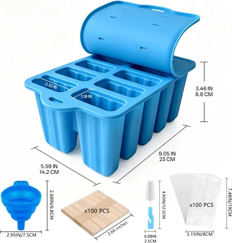 Miniatura 2 de Popsicle Mold Silicone Popsicle Molds,10-Cavity Homemade Popsicle Moulds,Easy Release Ice Pop Maker,BPA Free,with 100 Popsicle Sticks 100 Popsicle
