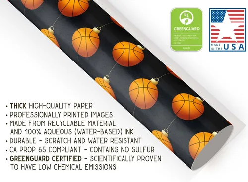 Miniatura 4 de Bonito papel de regalo de baloncesto grueso, adorno de Navidad, decoración de fiesta de vacaciones (rollo de 6 pies x 30 pulgadas)