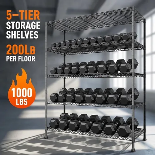 Miniatura 8 de REIBII Estantes de almacenamiento de 5 niveles, estantes de alambre ajustables, estantes de cocina de 13.4 pulgadas de profundidad x 23.2 pulgadas