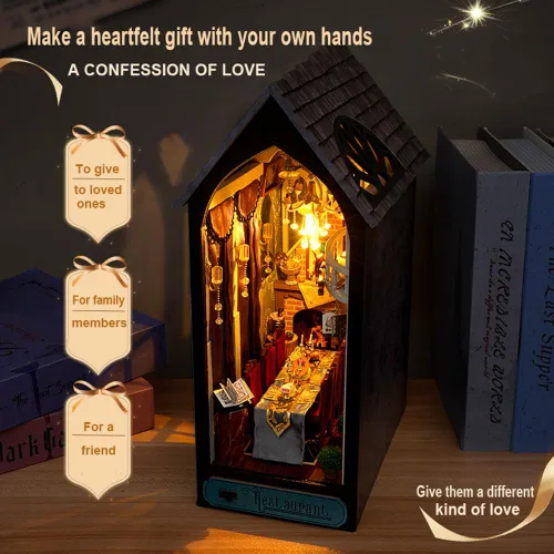 Miniatura 3 de Kit de casa en miniatura de bricolaje, kit de rincón de libro de estilo europeo, diseño de espejo ilusión, kit de casa de muñecas en miniatura