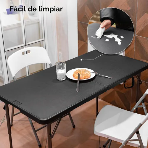 Miniatura 4 de Byliable Mesa plegable de 1,2 m portátil de plástico resistente plegable por la mitad mesa de uso múltiple pequeña para interiores y exteriores
