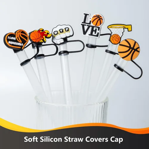 Miniatura 3 de 6 tapas de paja de baloncesto para copa Stanley, 0.394 in, reutilizables, lindos accesorios para popotes para beber, protector portátil, tapones