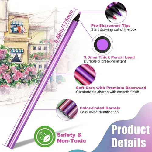 Miniatura 4 de ofone Lápices de colores metálicos, juego de 12 lápices de dibujo profesionales para libros de colorear para adultos, suministros de arte