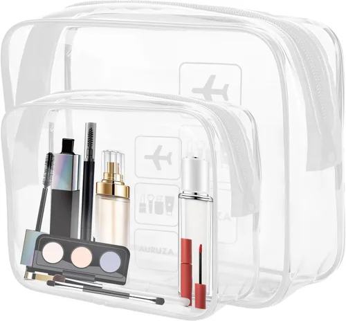 Miniatura 18 de Bolsa de maquillaje transparente AURUZA, bolsas de aseo portátiles para viajes con cremallera, bolsas organizadoras transparentes aprobadas por