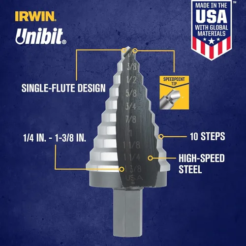 Miniatura 2 de Irwin Tools UniBit broca escalonada de 3/16 in a 1/2 in
