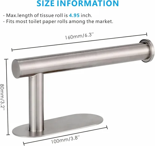 Miniatura 5 de Soporte para papel higiénico autoadhesivo, sin taladrar, para baño, baño, baño, soporte de pared, acero inoxidable (níquel cepillado)