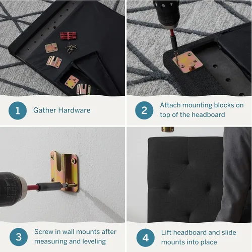 Miniatura 5 de Lucid Cabecera tapizada de altura media, capitoné de diamante, poliéster acolchado, altura ajustable de 34 a 46 pulgadas, fácil montaje, marco