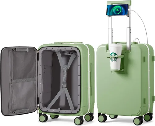 mixi Equipaje PC Hardside Rolling maleta con rueda giratoria, cerradura TSA, soporte para teléfono y vaso, Verde aguacate