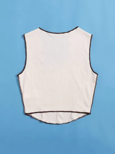 Miniatura 2 de SheIn Camiseta corta asimétrica Stitch sin mangas con cuello cuadrado para mujer