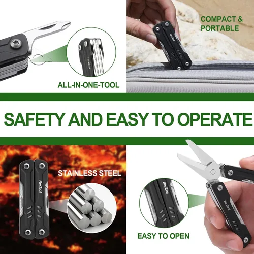 Miniatura 3 de NexTool Llavero multiherramienta, mini tijeras de marinero, mini multiherramienta 10 en 1 con cuchillo de bolsillo EDC, mini alicates, abrebotellas