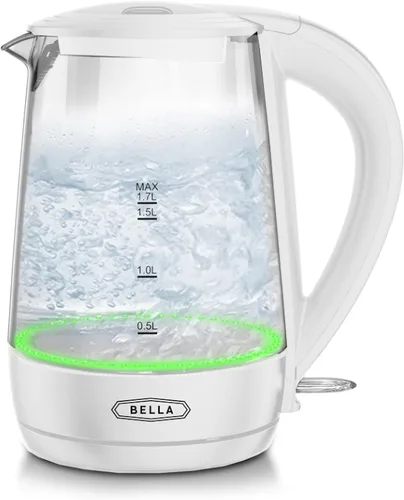 Miniatura 7 de bella Hervidor eléctrico de vidrio de 1.7 litros, hierve rápidamente 7 tazas de agua en 6-7 minutos, las luces LED azules suaves se iluminan Negro