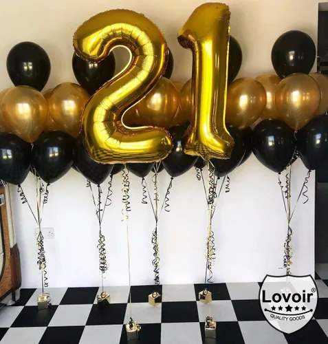 Miniatura 4 de Lovoir Globo dorado de 40 pulgadas con el número 12 de 21 dígitos gigantes de papel de aluminio de Mylar para helio de 12º cumpleaños y 21 años, oro
