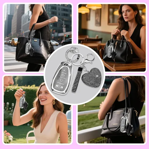 Miniatura 5 de Funda para llavero con llave de diamante en forma de corazón, funda para llave de coche compatible con Chevrolet Equinox Malibu Cruze Traverse