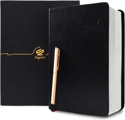 SAYEEC Diario grueso A5 de 720 páginas, cuaderno grande de cuero con rayas, 360 hojas, cuaderno de escritura con bolígrafo, juego de regalo, diario