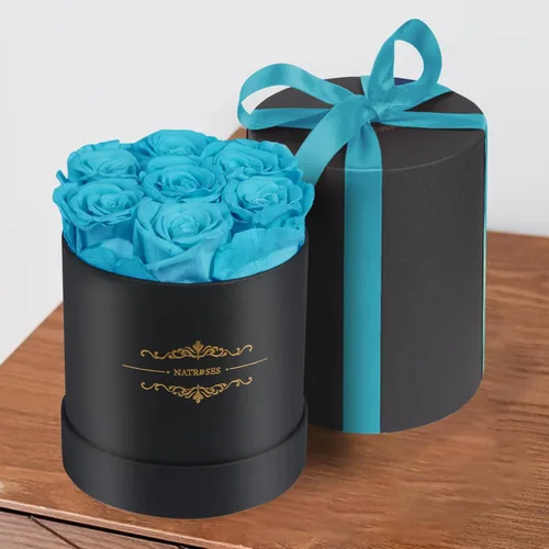 Miniatura 3 de NATROSES 7 piezas de rosas preservadas en una caja, flores preservadas para cumpleaños, regalos de flores para el Día de la Madre (negro)