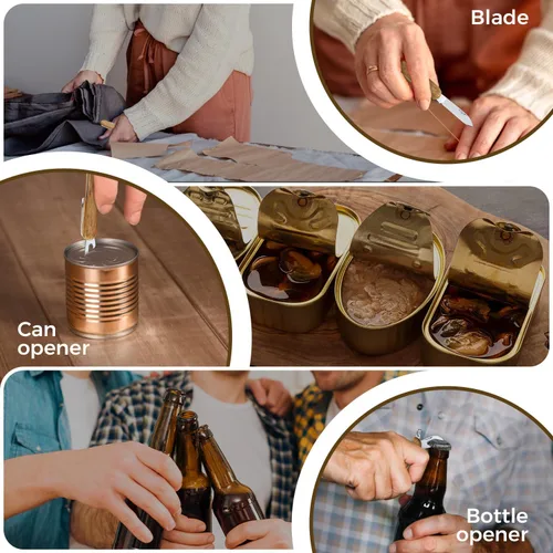 Miniatura 7 de Cuchillo de bolsillo pequeño 6 en 1 – Llavero multiherramienta – Cuchillo de bolsillo compacto para niños con abridor de botellas, abrelatas, 3